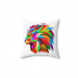 The Lion and hid beautiful rainbow mane on wht Spun Polyester Square Pillow gift